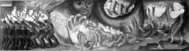 Youth Marches On mural (the Great War panel) black and white photo